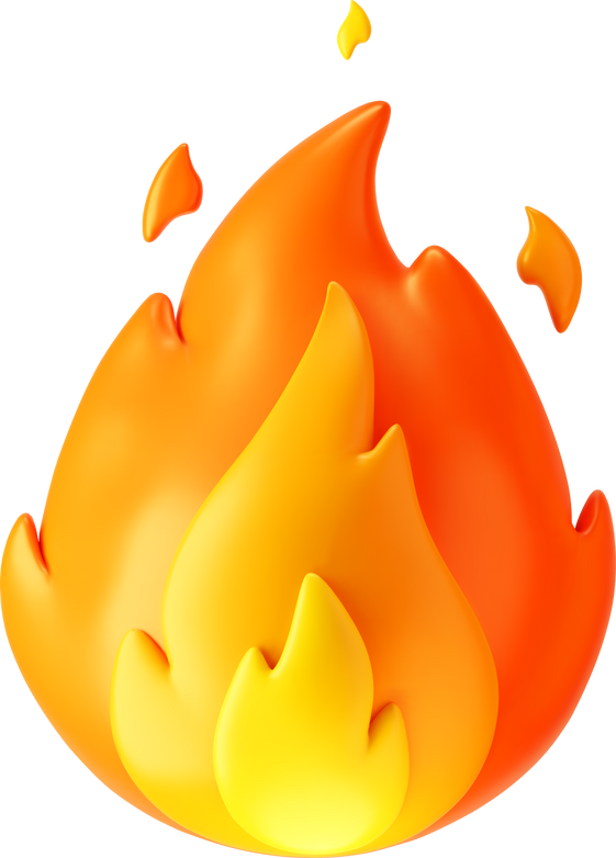 3d fire flame icon with burning red hot sparks
